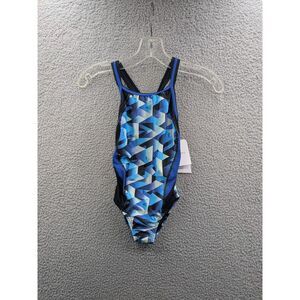 NWT Dolfin Reliance Girls Blue Black Swimsuit One Piece size 24 Competition